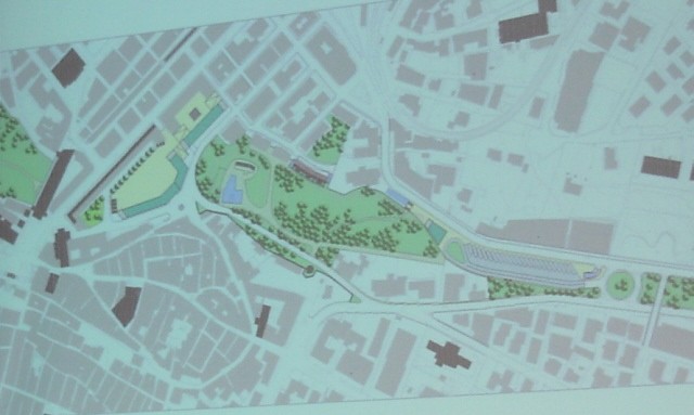 area della pietrosa con parco, autostazione e piazza pedonale