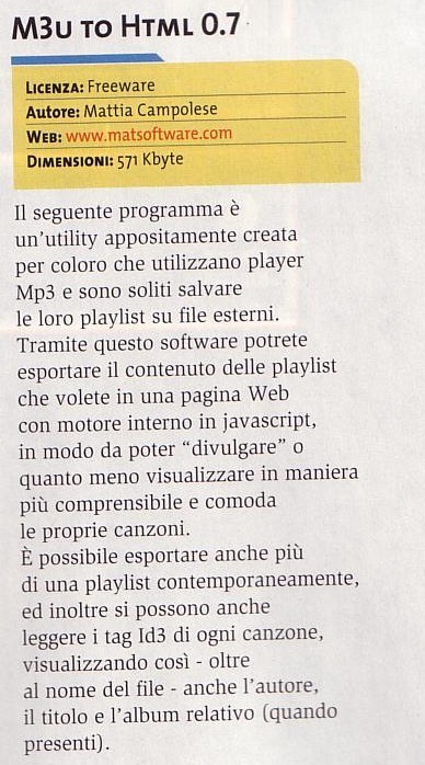 M3u to Html 0.7 - Pc Magazine dell' Aprile 2003