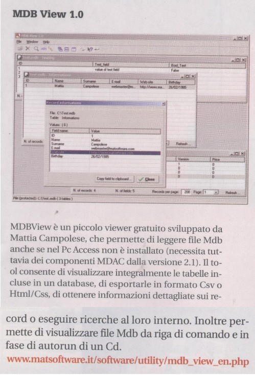 MDB View 1.0 - PC Magazine di Gennaio 2007