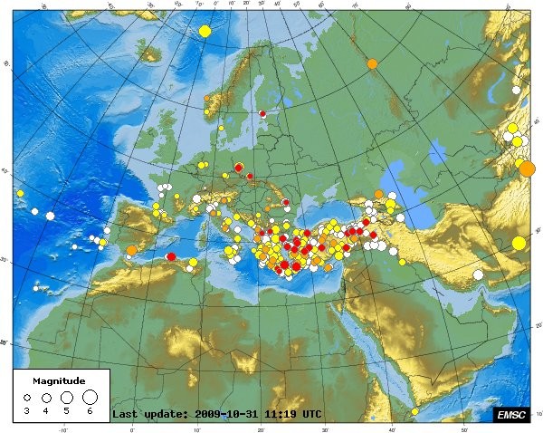 terremoti avvenuti dal 15 al 31 ottobre 2009