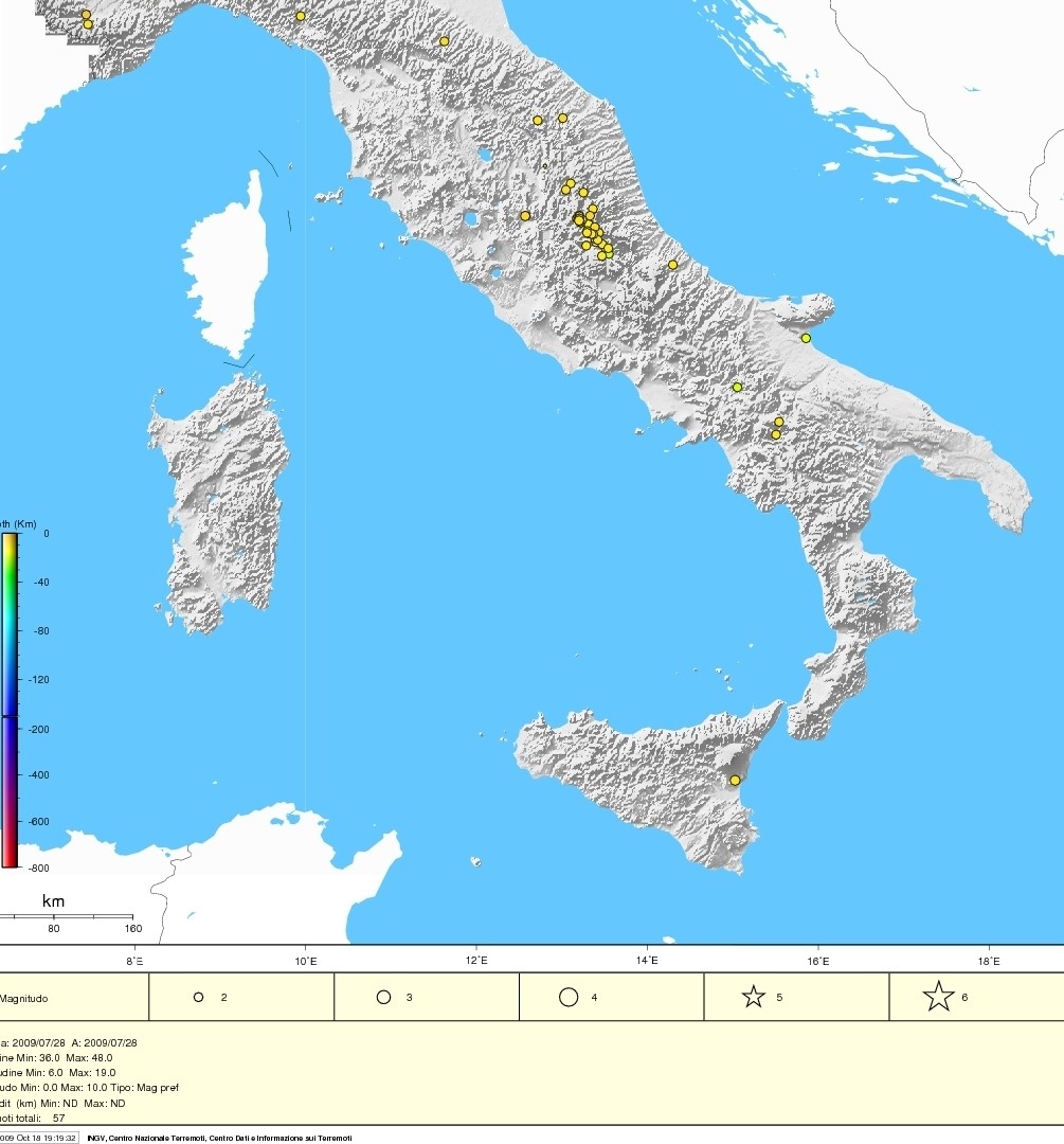 mappa della scossa strumentale (Md 1.4) avvenuta a castelfrentano il 28/07/2009