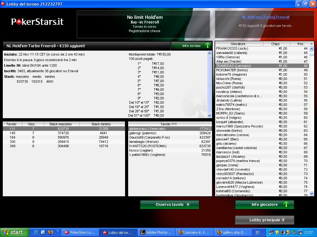 Freeroll 22/11/2009