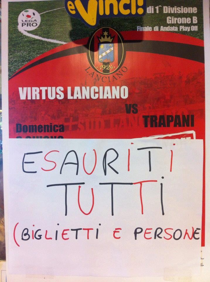 trapani - lanciano, il mercoledì sono finiti tutti i biglietti per la trasferta!